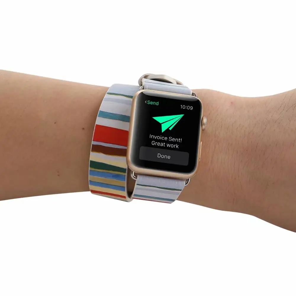 Ремешок из натуральной кожи для Apple watch band 4 44/40 мм двойной круглый цветной