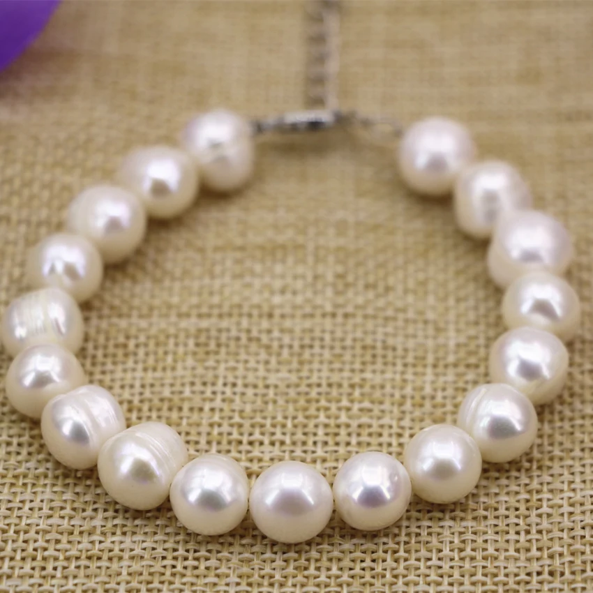 

Hot sale natural 10-11mm white freshwater pearl thread nearround beads bracelet & bangle women fashion diy jewelry 7.5inch B3128