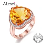 Uloveido элегантное обручальное кольцо с большим сердцем и золотым цитрином женское Подарочное ювелирное изделие из стерлингового серебра 925 пробы цвета розового золота с коробкой 40% FJ050