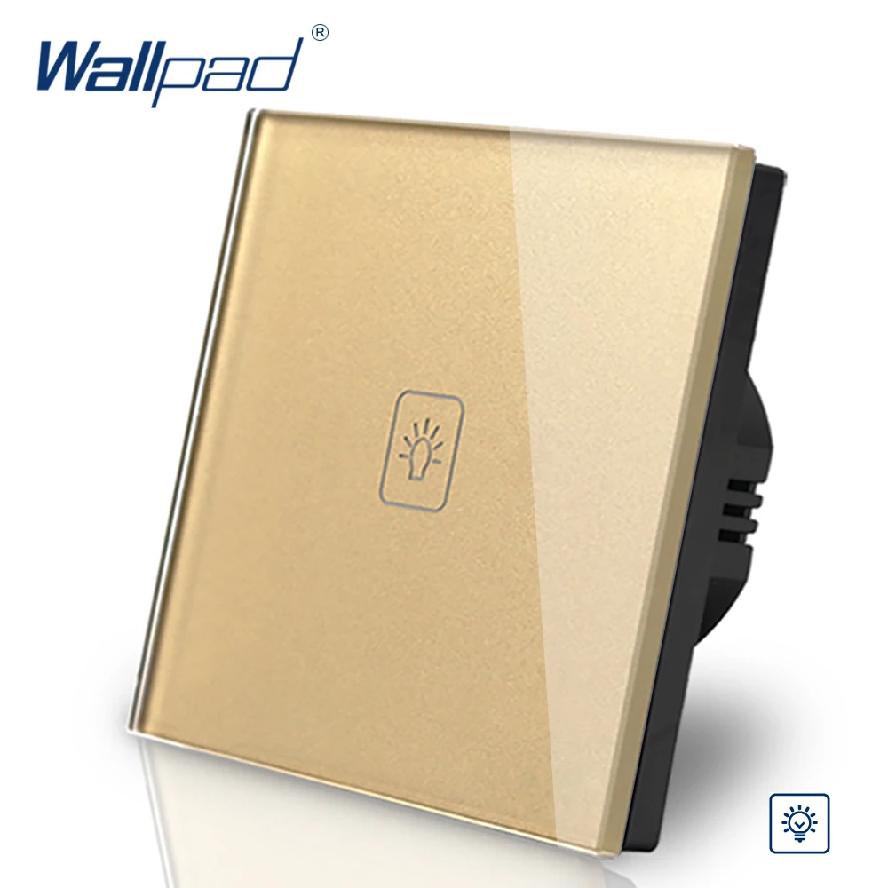 ЕС диммер 1 банды выключатель Европейский Стандартный 86 wallpad золотое с украшением в виде кристаллов Стекло светодиодный 1 Gang сенсорный диммер настенный выключатель Панель