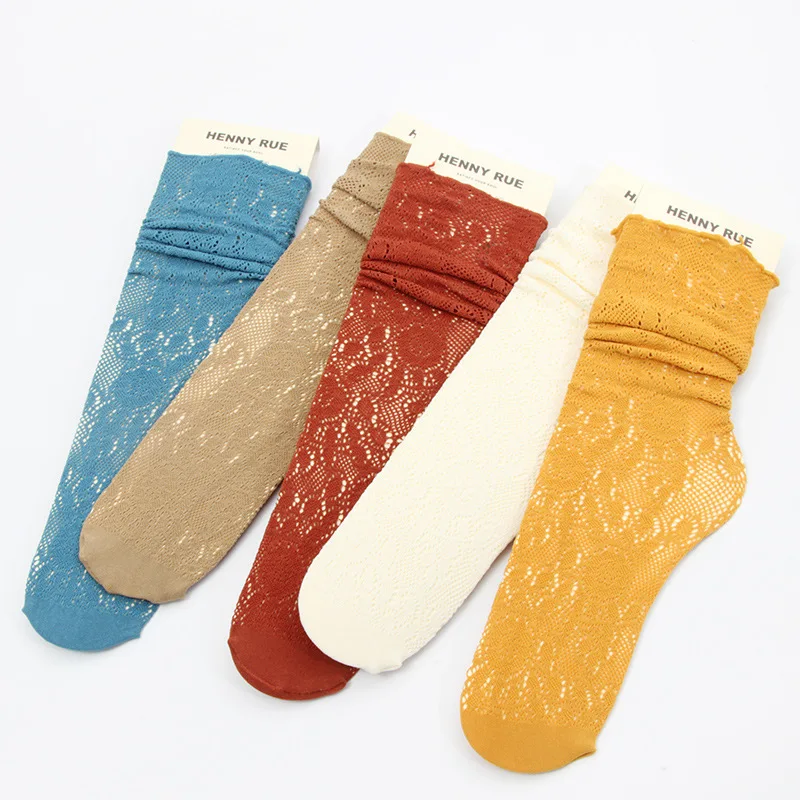 Women Socks 2022 New Fashion Long Mesh Socks For Women Solid Color Female Soft Sexy Hollow Out Lace Slouch Socks Thin Girl Cute