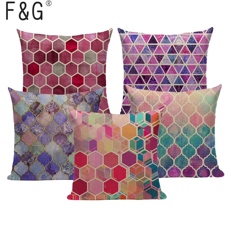 

Colorful Geometric Cushion Cover Linen Cotton Stitching for Car Home Office Sofa Throw Pillow Decorative Custom Pillow Case
