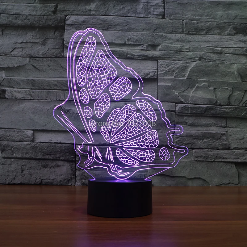 Мультфильм красивый 3D Бабочка Дизайн ночника 7 меняющихся цветов LED usb свет как