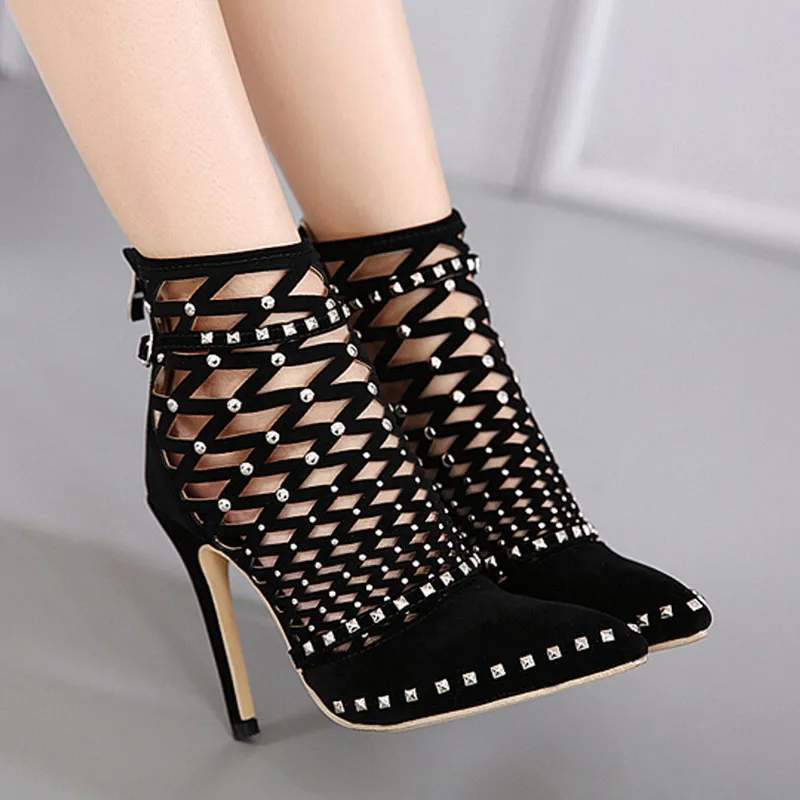 Сандалии гладиаторы Лето 2017 женская обувь новые пикантные флоковые очень