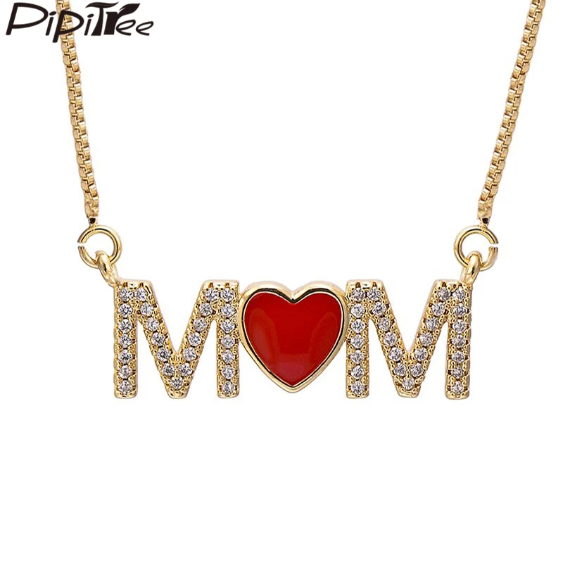 Pipitree I Love Mom красная эмалированная подвеска в виде сердца ожерелья для мамы