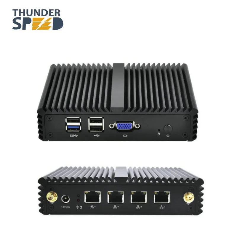 ThunderSpeed Barebone Mini PC J1900 четырехъядерный NUC 4 LAN брандмауэр роутер безвентиляторный Nano