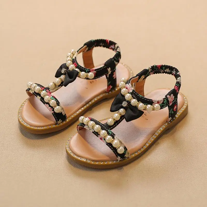 Детские летние праздничные милые модные сандалии с цветочным рисунком для