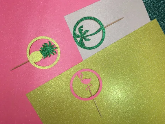 Блестящие тропические топперы в виде фламинго ананаса пальмы капкейков