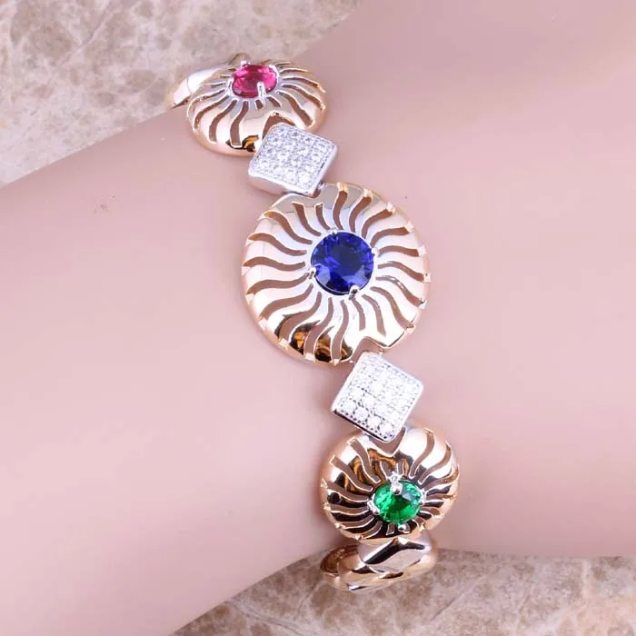 Сказочный мультидрагоценный синий фианит желтый позолоченный 7 дюйма звено цепи