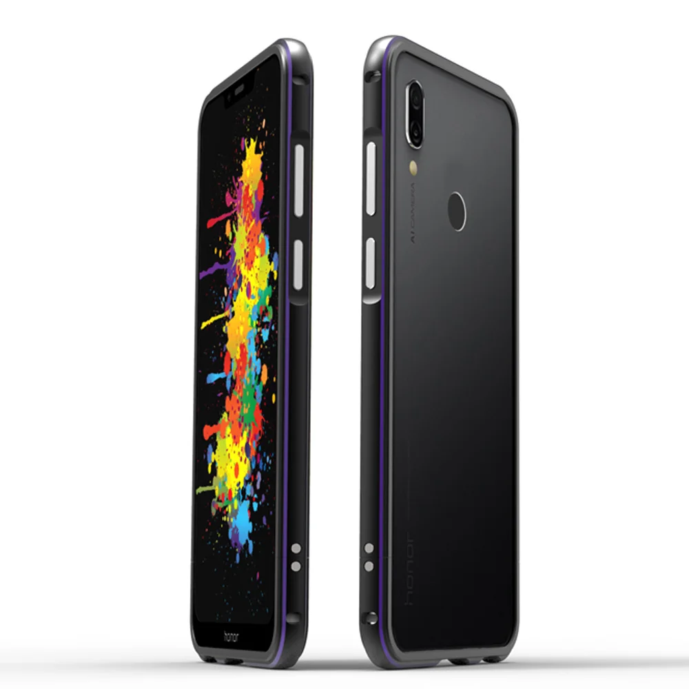 Huawei Honor Play защитный бампер Honor play чехол Роскошный Глянцевый Алюминиевый металлический каркас для huawei Honor Play COR-L29 чехол - Цвет: black with purple