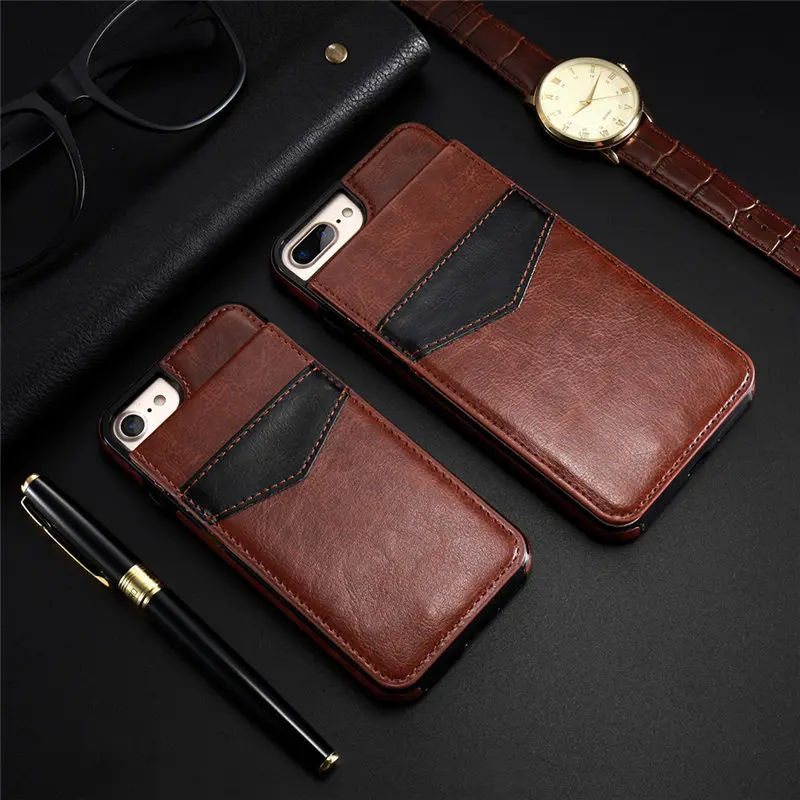 Brown KISSCASE Винтажный чехол из искусственной кожи чехол для iPhone 6 6s X 7 8 Plus XS Max XR для samsung S8 S6 S7 Edge Note9 слот для карт кошелек чехол на айфон 7 - Цвет: Brown