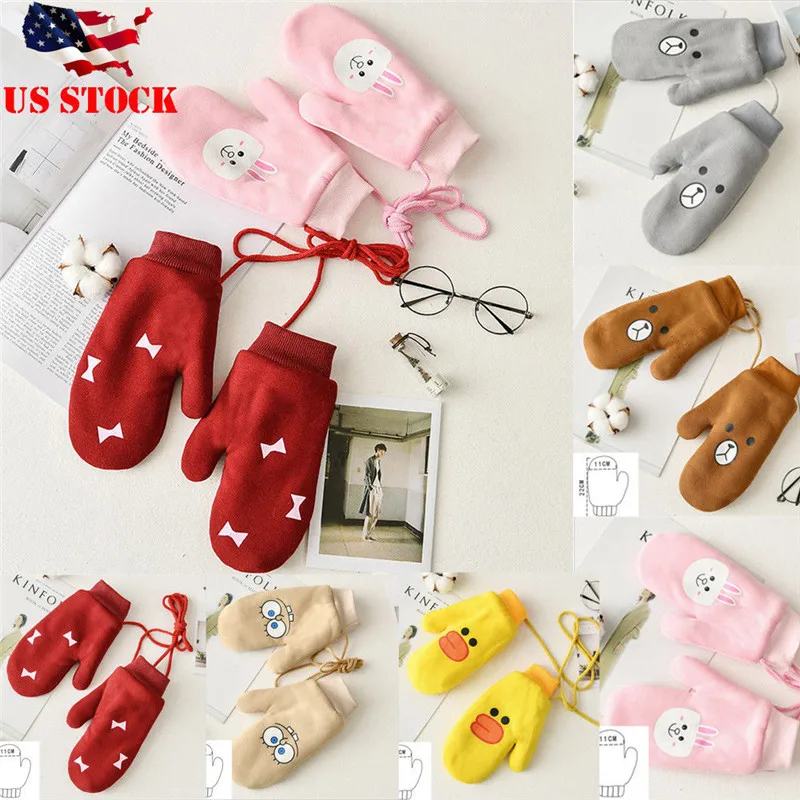 

1 Pair Of Women Girls Lovely Winter Warm Gloves Hot Fluffy Cute Cartoon Printed Finger Gloves Ladies Soft Halter Mitten New