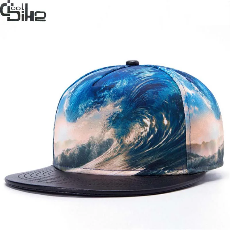 Мода 3D печать океан унисекс бейсболка хип хоп плоские поля шапки Бейсболки Sunhat
