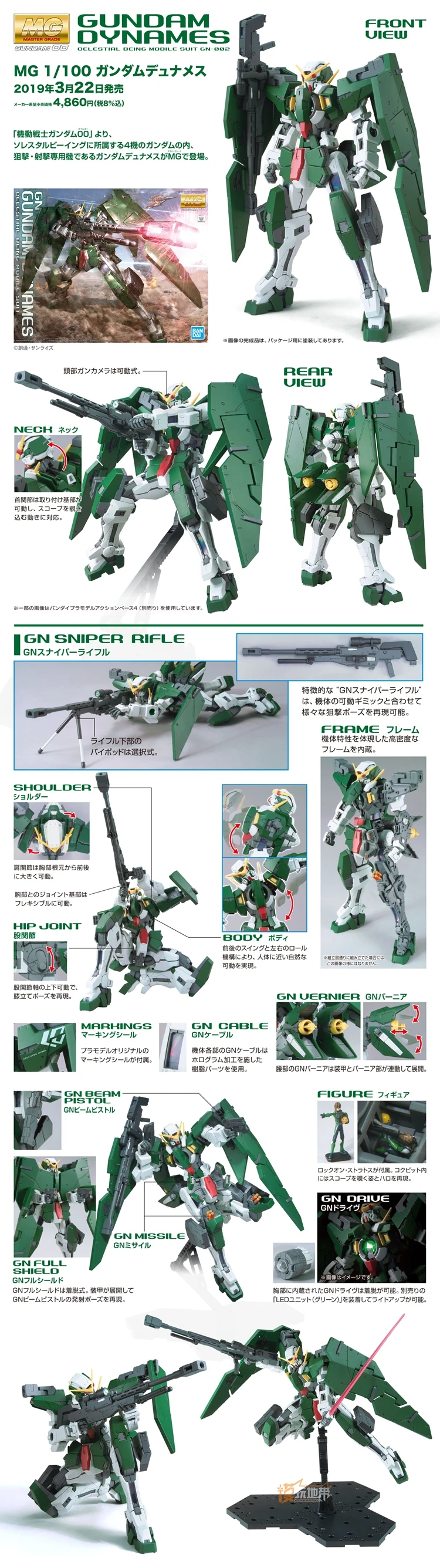 Японский Bandai Gundam MG 1/100 модель dyunames GN-002 00 мобильный костюм детские игрушки