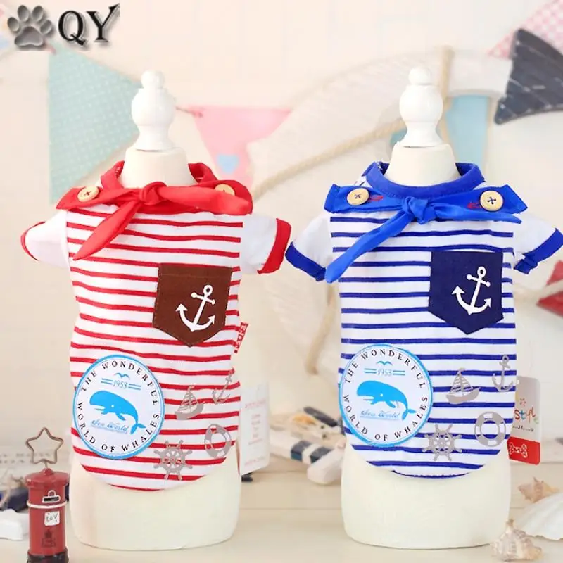 Сейлор лук полосатый для собак Толстовка с капюшоном Домашние животные Одежда