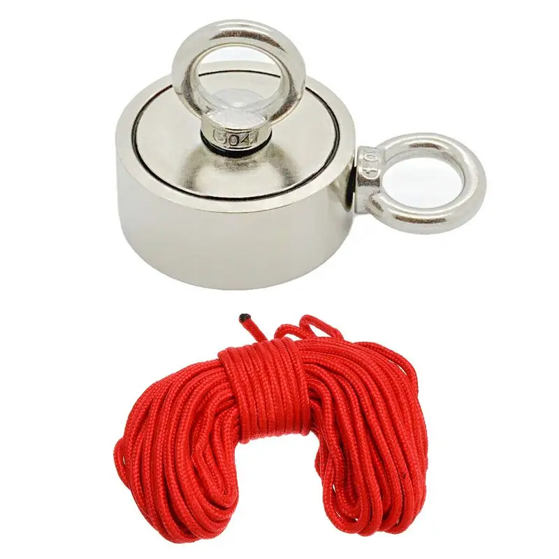 

400Kg D75mm Strong Neodymium Magnet Double side Search magnet hook strong power Deep Sea Salvage Fishing magnet With 10m Rope