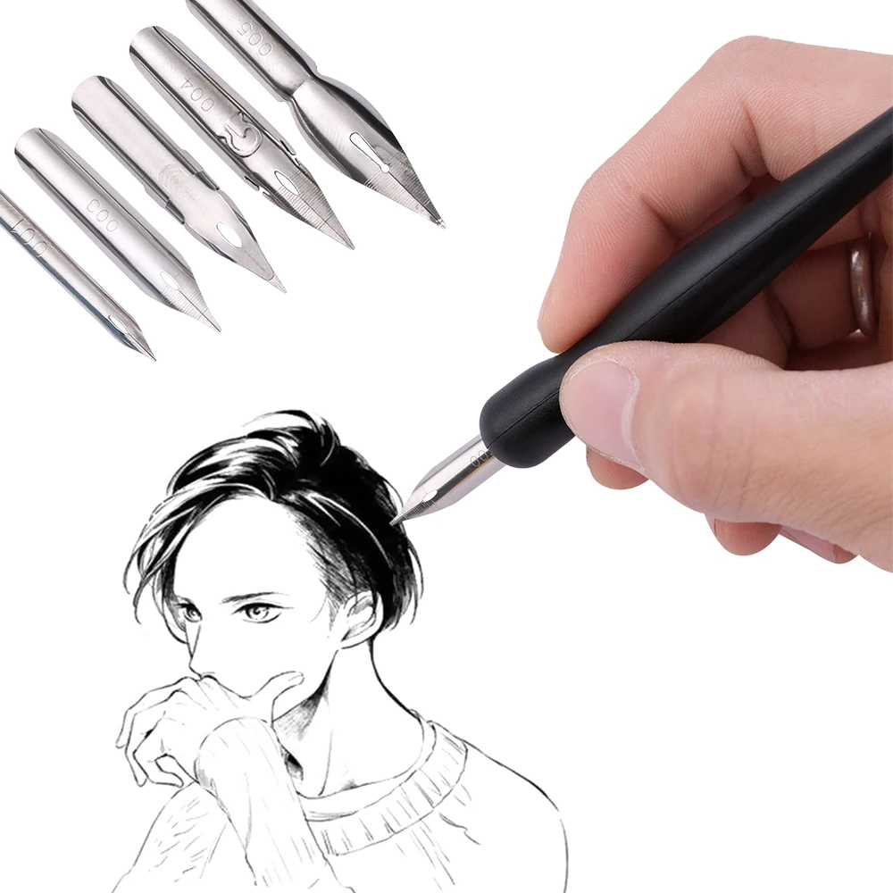 Juego de bolígrafos de punta para dibujo de caligrafía, juego de 5 puntas, 2 soportes y 1 borrador para dibujo artístico de Anime, Manga de dibujos animados