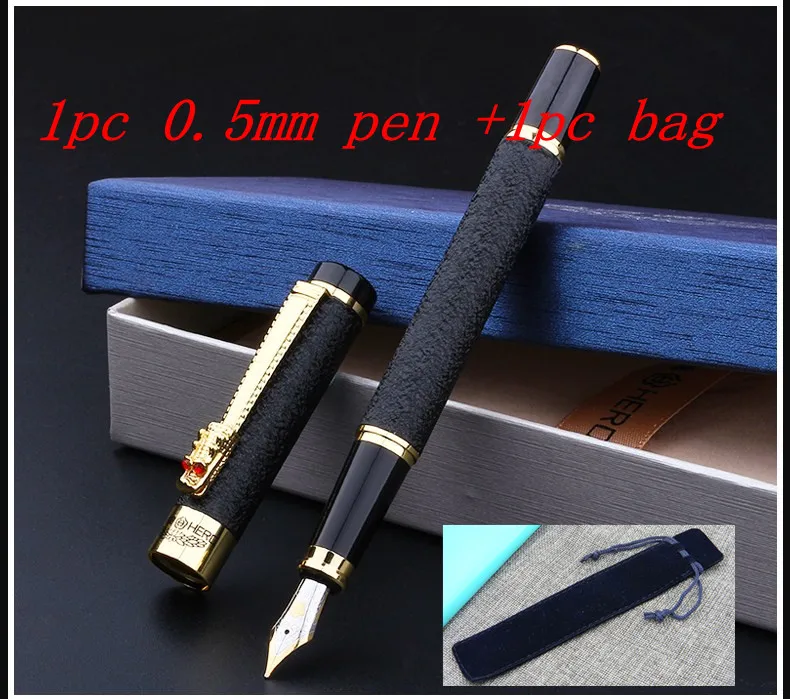0.5mm black and bag Роскошный высококачественный подарок матовый черный китайский золотой дракон iraurita Подарочная авторучка - Цвет: 0.5mm black and bag