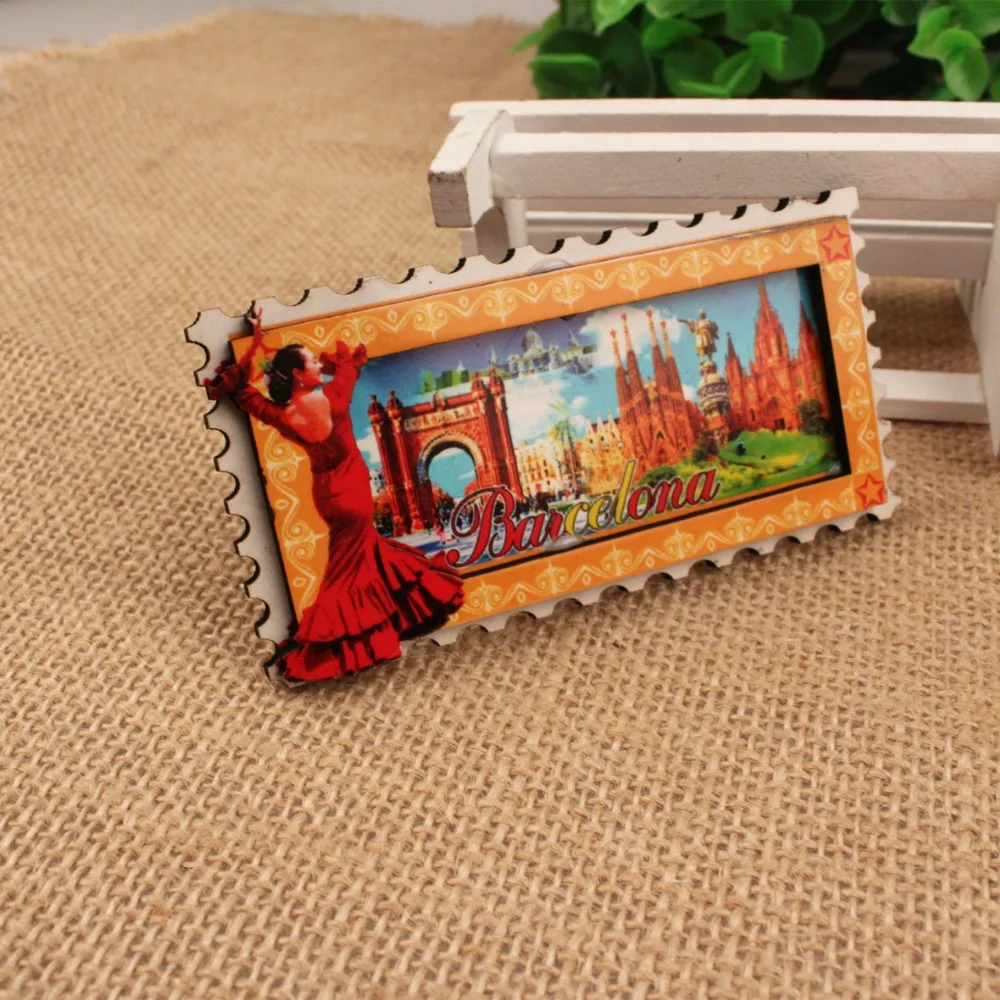 3d сувенир магнит на холодильник деревянные магниты Испания Барселона вид|wooden