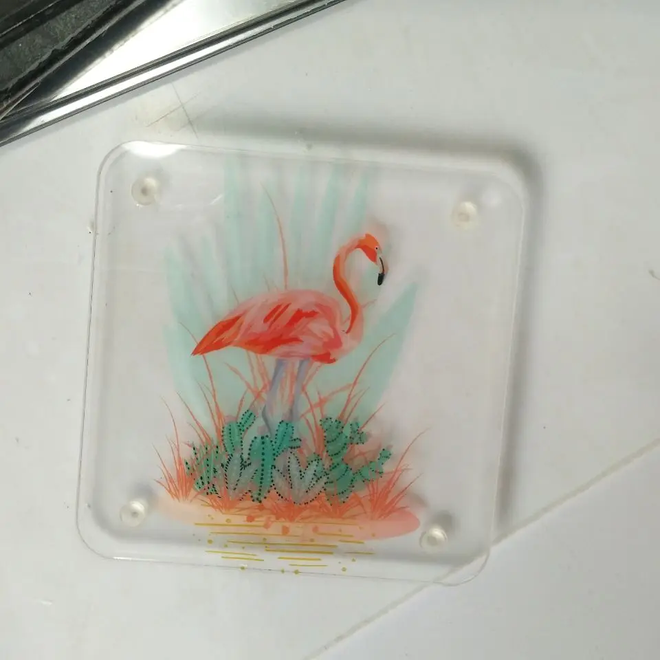 24pcs/set Custom Logo Acrylic Wedding Place Cards with Flamingo Personalized Clear Square Coaster Placemats Acrylic Place Cards