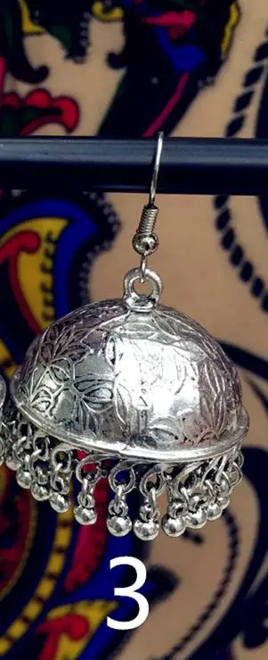 Винтажные индийские серьги Jhumka, Этнические Племенные высокого класса тибетские серебряные индийские висячие серьги Раджастхан, 30 грамм, № 1 пара - Окраска металла: 3