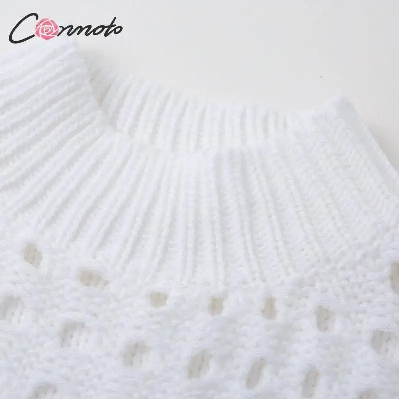 Conmoto Модные белые свитеры с вырезом, повседневные короткие вязаные топы, нарядные уличные джемперы, осень