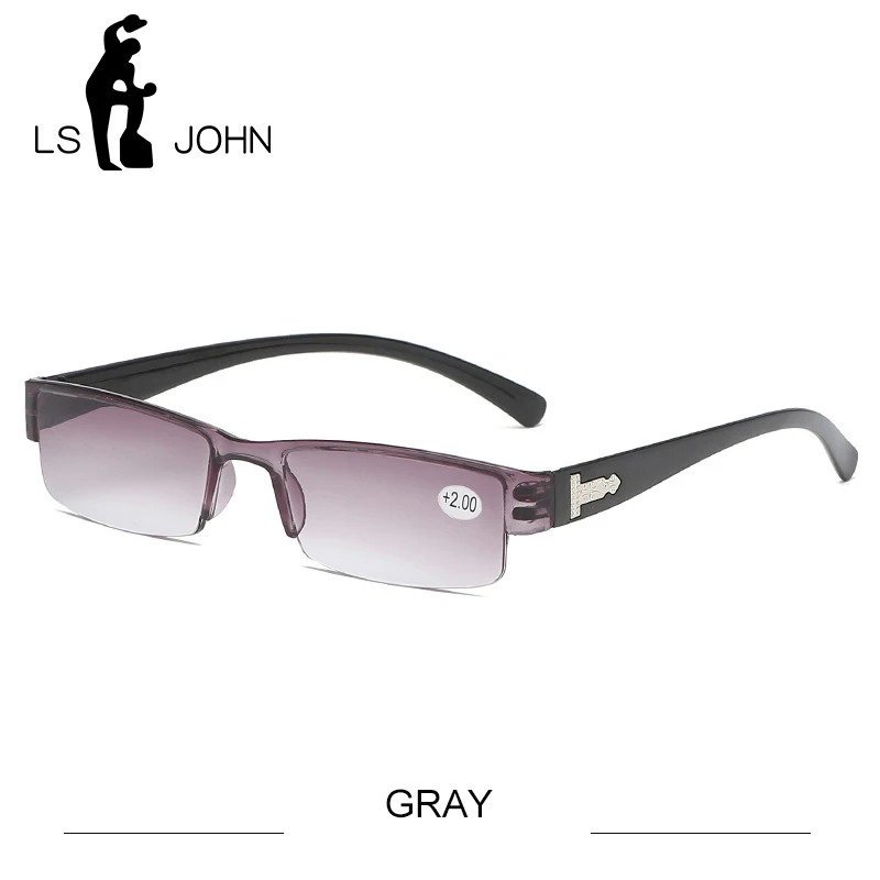 GRAY LS JOHN Korean Fashion Reading Glasses Men Women Clear Lens Half Frame Presbyopic Eyewear 1.0 1.5 2.0 2.5 3.0 3.5 4.0 for Reader - Цвет оправы: GRAY