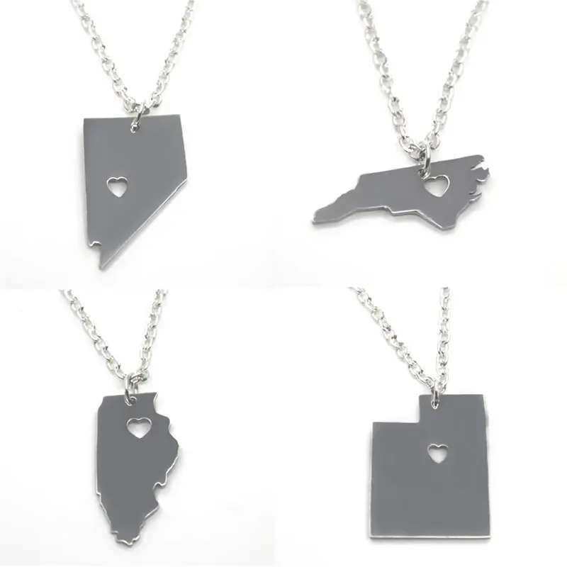 Ожерелье с картой штата США серебряный тон Аризона Техас Нью Флорида Хэмпшир