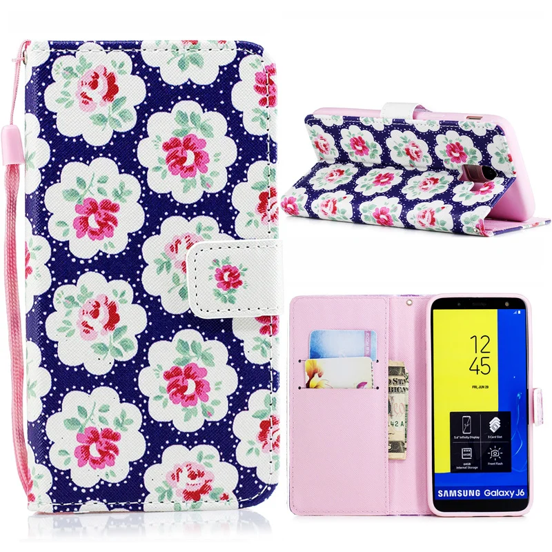 Роскошный кожаный чехол бумажник с откидной крышкой для Samsung J4 J6 J7 Duo A6 J2 Pro J3 J8 A7 A9