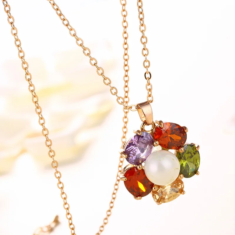 Модный цветок цепи цветной Кристалл Rhinestone Роза Титан Сталь Цепочки и Ожерелья