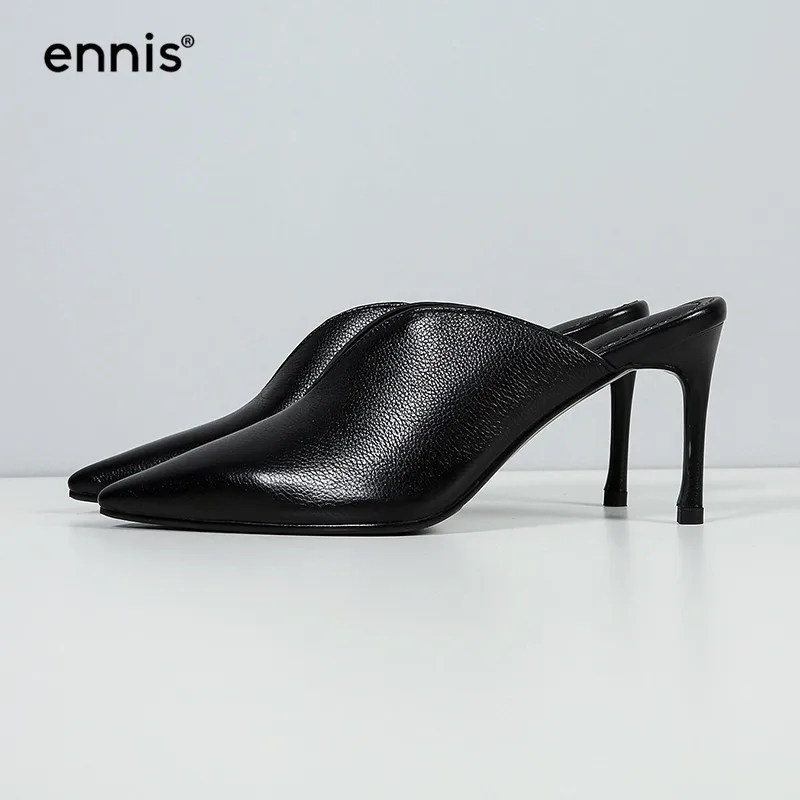 ENNIS/; новые дизайнерские шлепанцы на высоком каблуке; женские пикантные Шлепанцы из натуральной кожи с острым носком; модные мягкие туфли без задника с пряжкой; M806