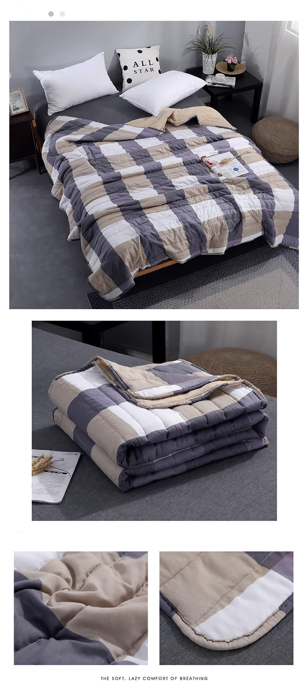 Summer Cotton Blend Quilt Quilted Soft Breathable Air Condition Quilts Blanket Thin Stripe Plaid Comfortfer Bed Cover Bedding