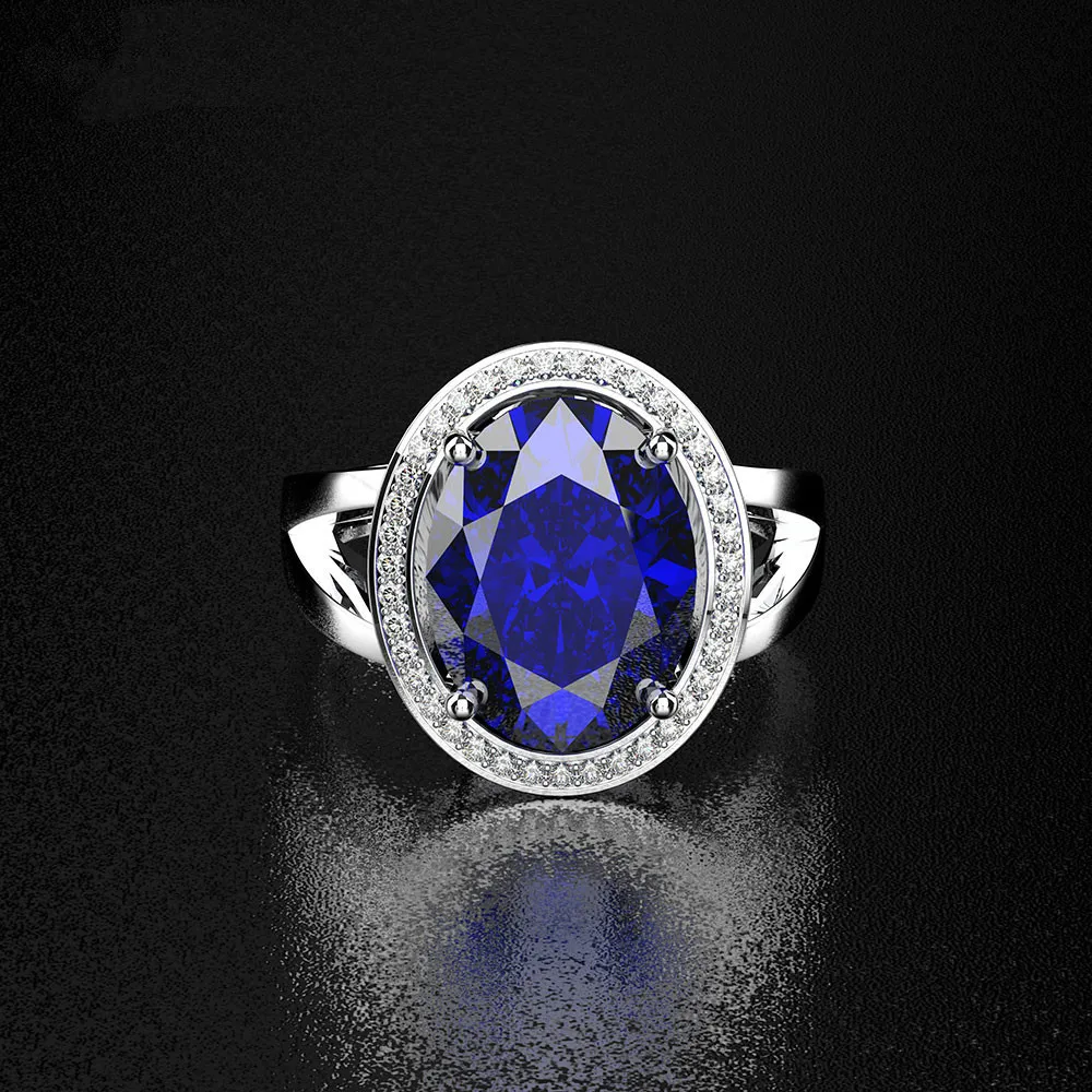 Blue Wong Rain стерлингового серебра 925 искусственный Муассанит сапфировый драгоценный камень белое золото Незамкнутое регулируемое кольцо ювелирные изделия оптом - Цвет камня: Blue