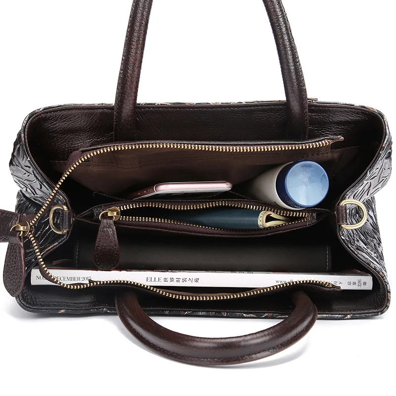 Брендовая женская кожаная сумка ручной работы из натуральной кожи с тиснением