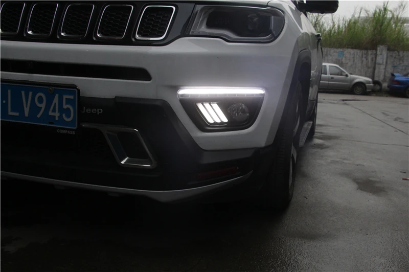 1 комплект, Автомобильный светодиодный светильник DRL с желтым сигналом, релейный светильник дневного света, Дневной светильник для Jeep Compass