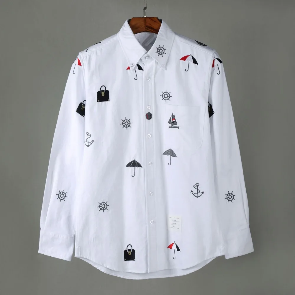 

New 2021 Men Oxford embroidery Umbrella bag Fashion Cotton Casual Shirts Shirt high quality Pocket long-sleeves Top M 2XL #G73