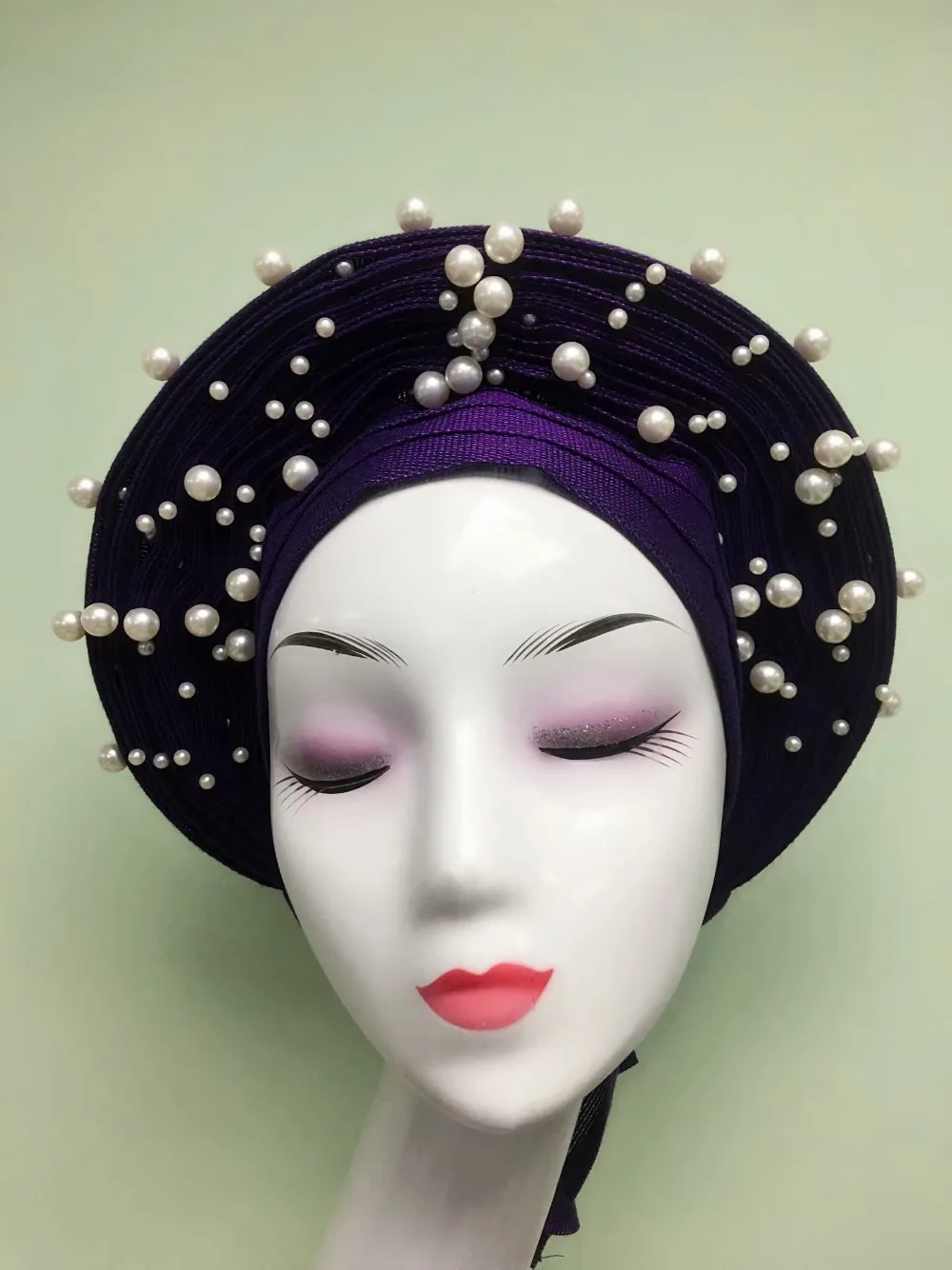 Африканская Женская шаль ASO OKE авто-геле для вечерние горячая Распродажа нигерийская Кружевная повязка на голову красная кружвная ткань 1 шт./лот