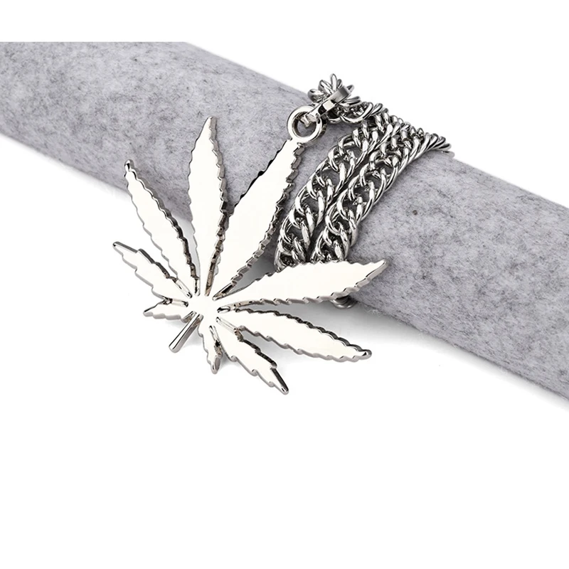 Brand Fashion Men Hemp Leaf Pendant Necklace Iced Out HipHop Gold Silver Color Long Statement Rapper Cuban Chains | Украшения и