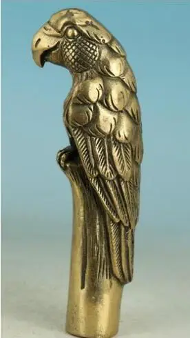 YM 304 bronze Pure Copper Old Qing Ming Brass Chinese Handmade Carved Parrot Collect Statue Walking Stick Head | Дом и сад