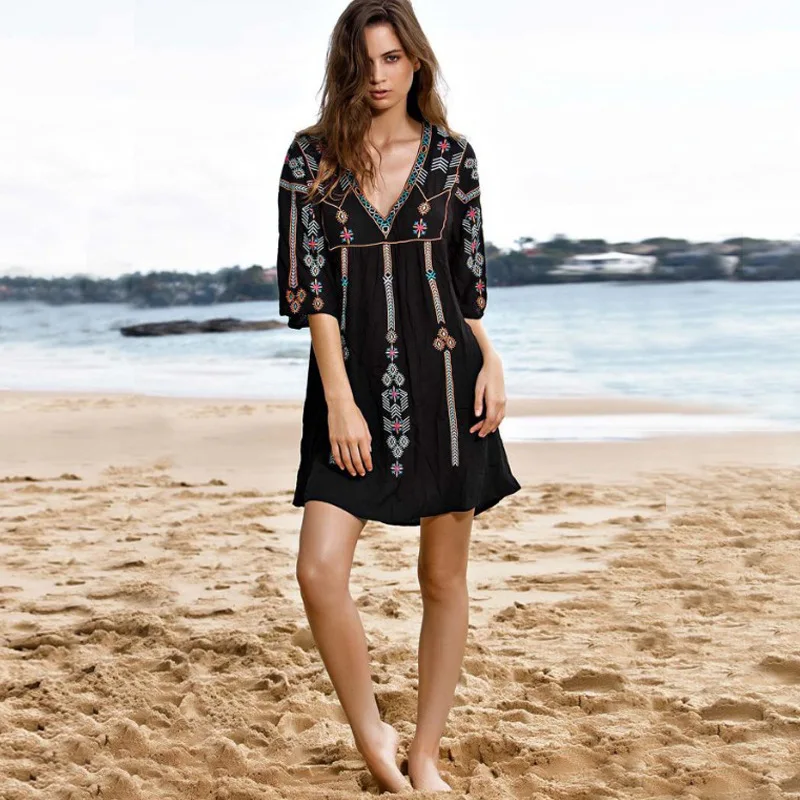 Пляжные Комбинезоны для женщин Saida De Praia Feminino платье Sarong Женская Выходная купальная накидка парео длинное восточное платье Boho Outings
