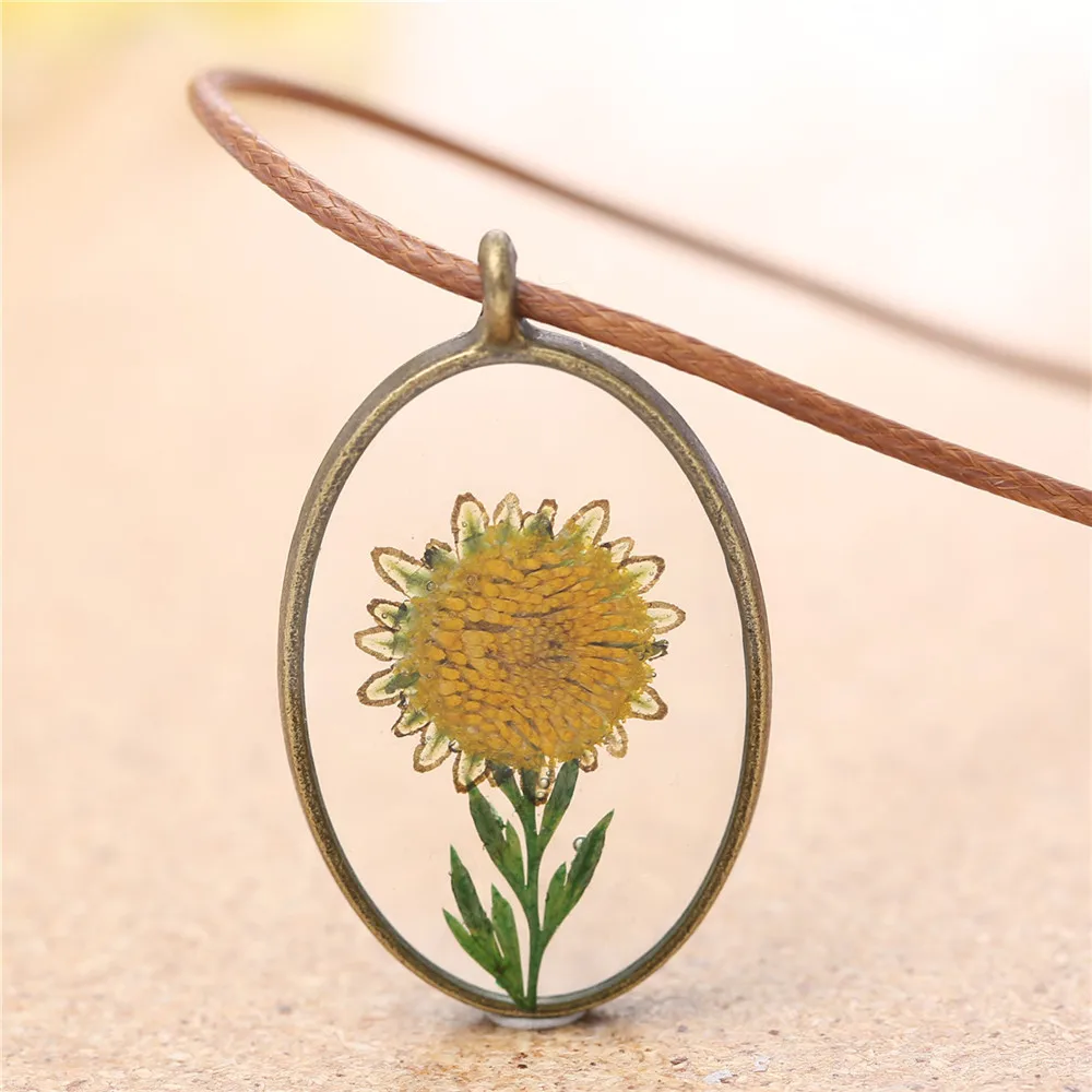 Мини-ожерелье с сушеными цветами от солнца маленькая Маргаритка Подсолнух ретро
