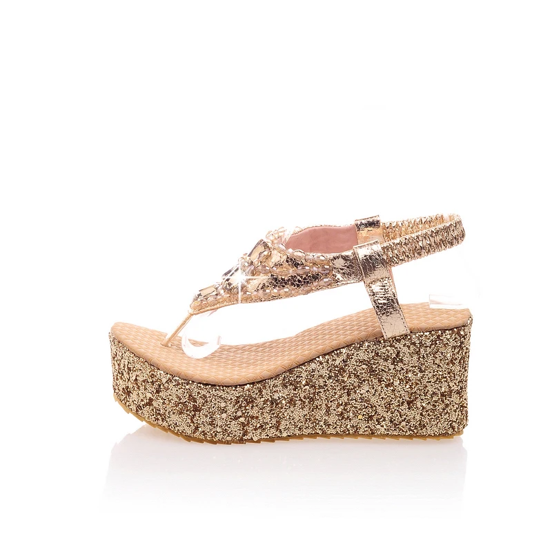 Сандалии на платформе женские шлепанцы танкетке с блестками размеры 31 32 33 40 43 45 46