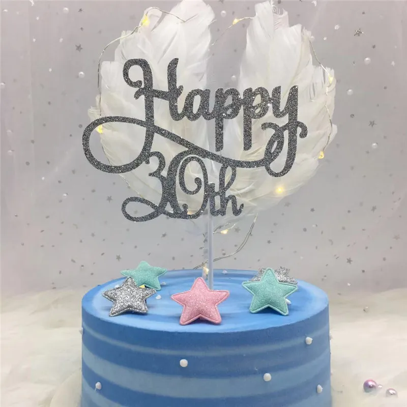 silver 30 Золото/серебро/черный Расширенный блеск Happy 30 40 50 60th торт Топпер День рождения Свадебная вечеринка товары для украшения торта - Цвет: silver 30