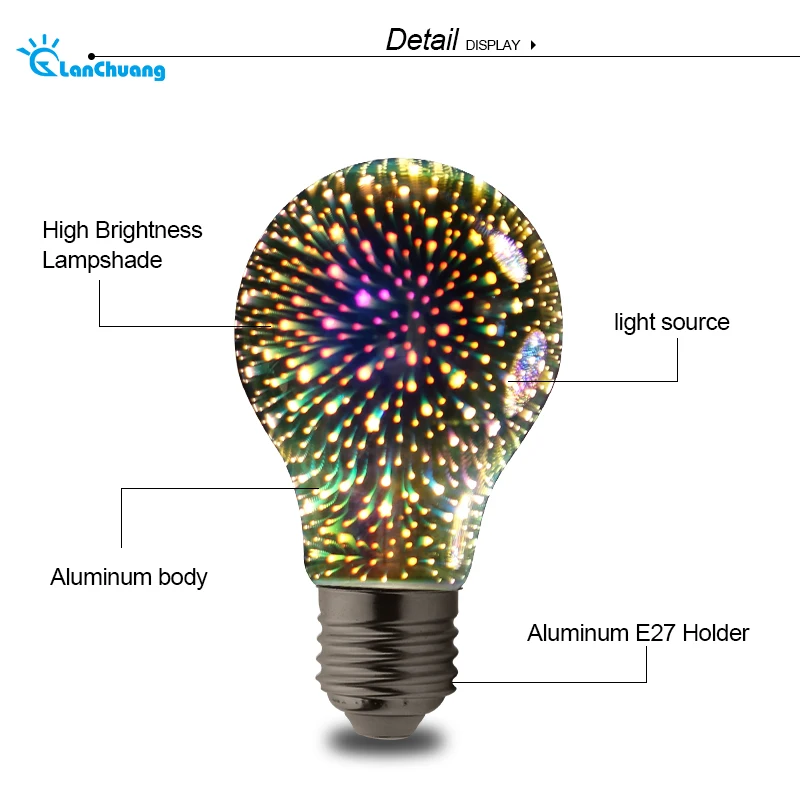 LED E27 3D лампы 240 В 220 фейерверк Эдисон ST64 G95 A60 G80 G125 Новинка для фестиваля