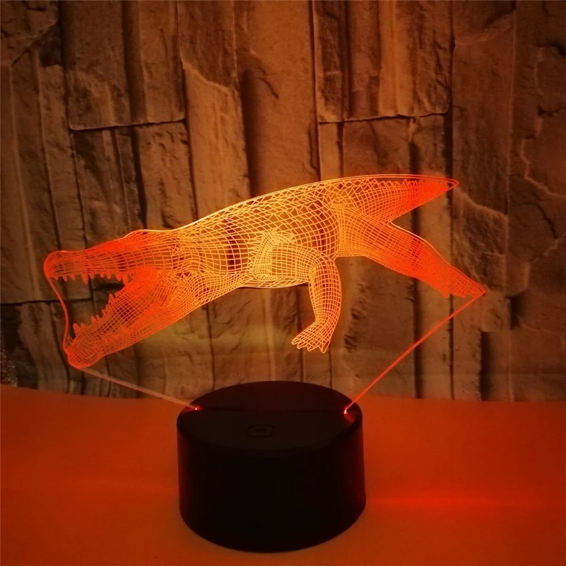 Новинка 3D иллюзия крокодил ночник 7 цветов LED USB Сенсорный пульт акриловая