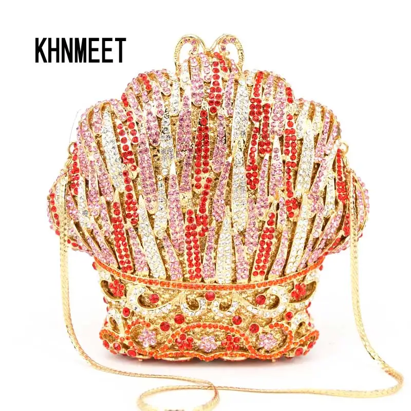 Роскошный модный розовый золотистый вечерний клатч с кристаллами Женский