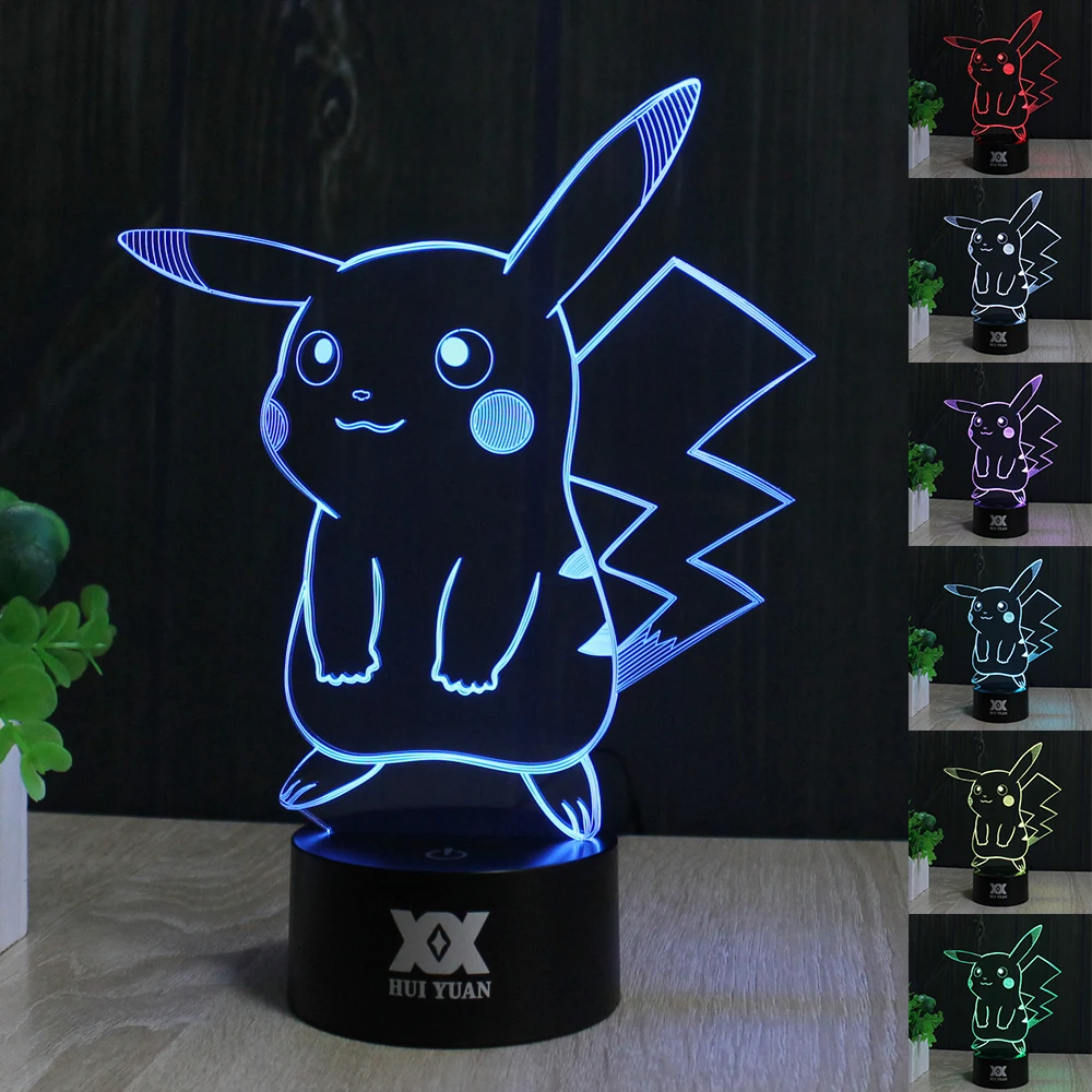 Крутой Пикачу 3D лампа Покемон мультфильм светодиодный ночник 7 цветов Новинка USB Рождественское украшение на стол для дома лампа игрушка-подарок для детей
