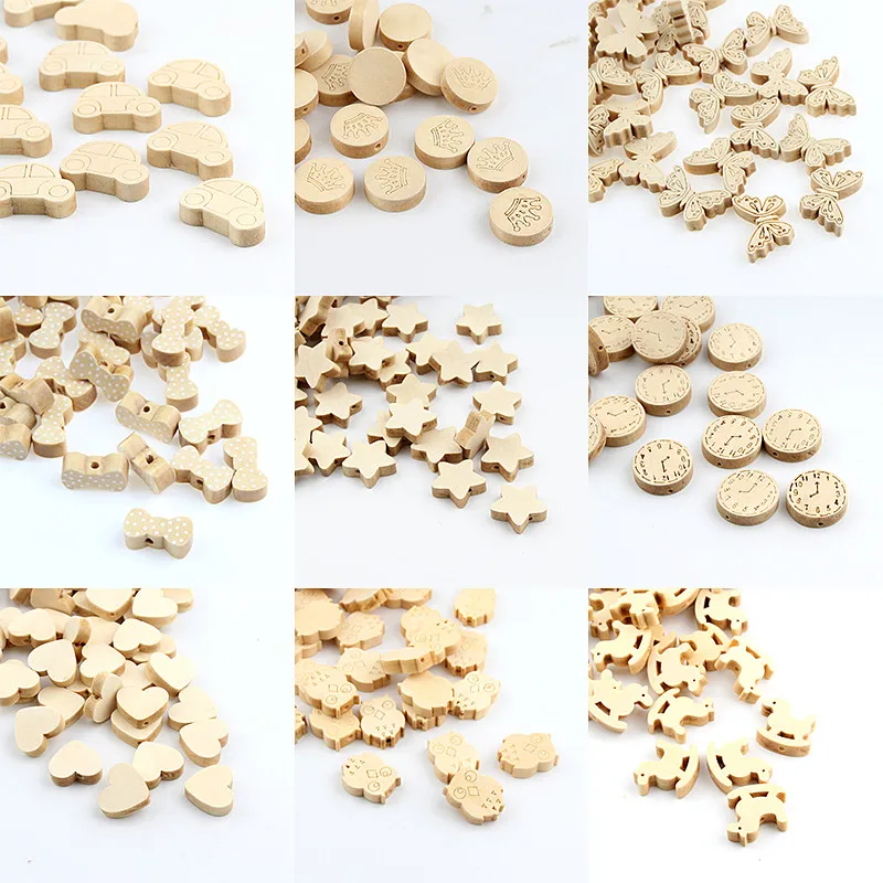

Natural Wood Color Wooden Beads Mixed Shape Wood Beads for Jewelry Making DIY Pacifier Clip Necklace
