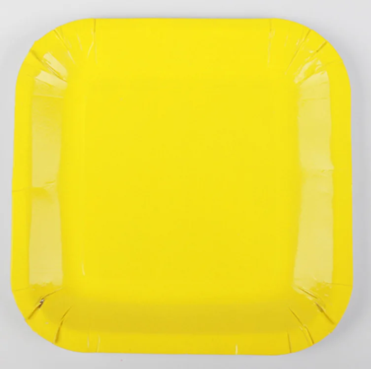 Yellow 40pcs 7inch 18cm Square color cake tray Disposable Plates For Disposable Party Tableware - Цвет: Yellow
