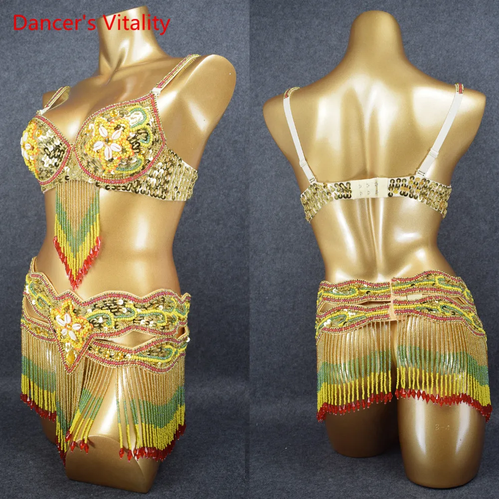 Женский комплект для танца живота из бюстгальтера и пояса с бахромой размеры